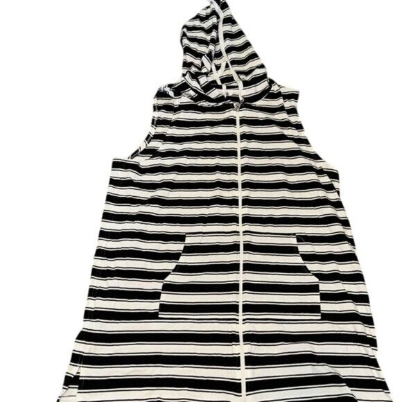 Croft & Barrow Black & White Striped Hooded Zip-Up Vest XXL - Picture 1 of 8
